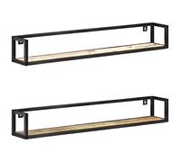 HaoChrymec Mensole da Parete 2 Pezzi, Scaffali in Legno Massello Riciclato con Supporti Metallici, Stile Industriale Rustico, 120 x 17 x 17 cm
