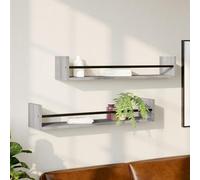 HaoChrymec Mensole da Parete con Asta, 2 Pezzi in Legno Composito e Acciaio, Design Multifunzionale per Bagno o Soggiorno, Grigio Sonoma, 80 x 16 x 14 cm