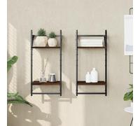 HaoChrymec Mensole da Parete con Ripiani e Aste, Set di 2 in Legno Composito Effetto Rovere, Design Multifunzione per Soggiorno o Camera, 30 x 25 x 65 cm