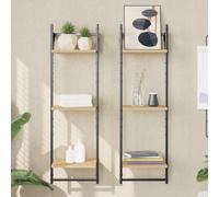 HaoChrymec Mensole da Parete con Ripiani e Aste, Set di 2 in Legno Rovere Sonoma e Metallo, Scaffale Sospeso Multifunzione per Soggiorno o Camera, 30 x 25 x 100 cm