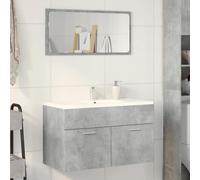 HaoChrymec Mobile Lavabo Base Grigio Cemento in Legno con Due Ante, Design Salvaspazio, Mobiletto Sotto Lavabos Bagnos, Armadietto Da Bagnos, Mobili Bagnos, Mobile Base Lavabos, 80x38.5x46 cm