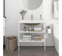HaoChrymec Mobile Lavabo da Bagno con Lavabo in Ferro Bianco, Mobile Bagno Salvaspazio con Design Aperto, Mobiletto Sotto Lavabo Bagnos, Armadietto da Bagno, Mobiles Base Lavabos, 79x38x83 cm