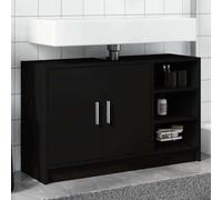 HaoChrymec Mobile Lavabo Nero in Legno, Mobile Base Lavabo con 2 Ante e 3 Scomparti Aperti, Armadietto Da Bagnos Salvaspazio, Mobiletto Sotto Lavabos Bagnos, Adatto a Bagno e Lavanderia, 90x29x55 cm