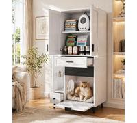 HaoChrymec Mobile per Gatti in Legno, Armadio con Cuccia e Ripiani, Bianco, 80x40x161 cm