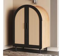 HaoChrymec Mobile Sideboard con MDF e Particle Board, Ante in Rattan Traspiranti e Ripiani Regolabili, Mobile Scarpiera con Ampio Spazio, Credenza Multiuso, Natural e Nero, 70 x 40 x 100 cm