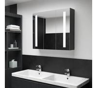 HaoChrymec Mobiletto a Specchio LED da Bagno in MDF con Finitura Melaminica, Pensile Sospeso con 3 Ante e 5 Ripiani Interni, Mobile Bagno con Specchio Moderno, Antracite, 89x14x62 cm