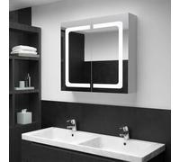 HaoChrymec Mobiletto a Specchio LED In MDF Con 2 Ante e 3 Ripiani, Mobile Bagno Con Specchio Salvaspazio, Interruttore Integrato e Porta USB, Adatto A Bagno E Spogliatoio, Antracite, 80x12.2x68 cm