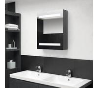 HaoChrymec Mobiletto a Specchio LED per Bagno in MDF con Ripiani Interni, Pensile Bagnos Sospeso e Mobile Specchio Bagno, Interruttore e Cerniera Ammortizzata, Grigio Lucido, 50x14x60 cm