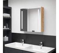 HaoChrymec Mobiletto a Specchios LED da Bagno in MDF con Ripiani Interni e USB, Pensile Bagnos Sospeso, Mobile Specchio Bagnos per Camera e Bagnos, Bianco e Rovere, 62x14x60 cm
