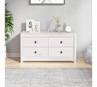 HaoChrymec Mobiletto Laterale Bianco in Legno di Pino Massello, con Cassetti Spaziosi, Design Rustico, Credenza Bassa per Cucina Soggiorno o Camera, Armadio Basso, 100x40x54 cm