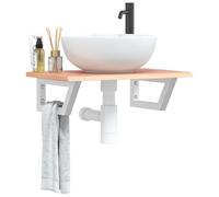 HaoChrymec Piano Lavabo con Staffa in Acciaio e Rovere Massello, Design Salvaspazio con Staffa Trapezoidale, Mobile Base Lavabo,Adatto a Bagno Moderno, Marrone Chiaro e Bianco, 60x40x2 cm