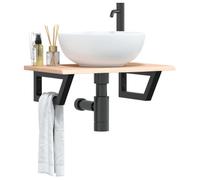 HaoChrymec Piano Lavabo Sospeso in Rovere Massello con Staffa in Acciaio, Mobile Bagno Salvaspazio e Mobiletto Sotto Lavabo Bagno, Armadietto da Bagno, Adatto a Bagno e Lavanderia, Nero, 60x40x2 cm