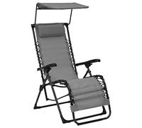 HaoChrymec Sedia a Sdraio Pieghevole, in Textilene e Acciaio, con Parasole e Poggiatesta, Design Regolabile, Sdraio da Giardino, Sdraio da Spiaggia Pieghevole Portatile, Grigio, 61 x 88 x 107.5 cm