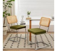 HaoChrymec Sedie da Pranzo con Velluto e Rattan, Soggiorno, Verde, Set di 2