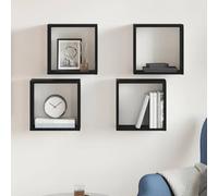 HaoChrymec Set 4 Mensole Modulari a Cubo, Scaffale Parete in Legno Rovere Nero, Design Moderno per Soggiorno o Camera, 30 x 15 x 30 cm