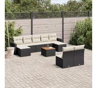 HaoChrymec Set da 10 Pezzi per Giardino in Polyrattan Nero, Salotto Esterno con Divano, Tavolo e Cuscini, Resistente a Raggi UV e Intemperie, per Giardino e Balcone, 110kg Capacità