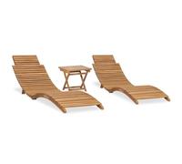 HaoChrymec Set da Giardino 3 Pezzi in Legno di Teak, Design Pieghevole e Portatile, Sdraio da Giardino e Tavolo, per Esterni e Spiaggia, Colore Naturale, Dimensioni Lettino 175x50x55 cm