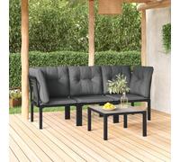 HaoChrymec Set da Giardino 4 Pezzi in PolyRattan, Nero e Grigio, Divanetto Angolare con Cuscini, Salottino Esterno per Giardino Balcone Patio, Sedie da Esterno con Tavolo, 110kg Capacità