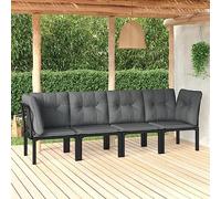 HaoChrymec Set da Giardino 4 Pezzi in Polyrattan Nero e Grigio, Divanetto Esterno con Cuscini, Salottino Modulare per Giardino e Balcone, Resistente alle Intemperie, 110kg per Sedia