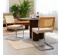 HaoChrymec Set di 2 Sedie da Pranzo in Velluto e Rattan, Cucina, Beige