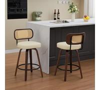 HaoChrymec Set di 2 Sgabelli da Bar in Legno e Rattan, Girevoli, Beige