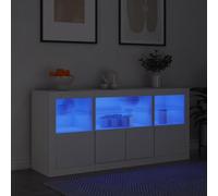 HaoChrymec Set di 3 Credenze con Luci LED RGB, Madia Soggiorno Moderna in Legno Composito e Vetro, Credenza Bianca per Ingresso, Design Moderno con Ante, 142.5 x 37 x 67 cm