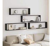 HaoChrymec Set di 4 Mensole Modulari a Cubo, Scaffale Parete Effetto Rovere Nero, Design Moderno per Soggiorno e Camera, 100 x 15 x 30 cm