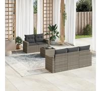 HaoChrymec Set di 6 Pezzi Salotto da Giardino in Polyrattan, Divanetto da Esterno con Cuscini e Tavolo, Salottino da Balcone e Giardino, Grigio, 110kg Capacità