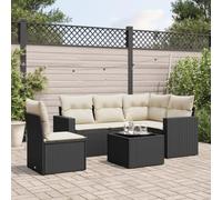 HaoChrymec Set di 6 Pezzi Salotto da Giardino in Polyrattan Nero, con Cuscini e Tavolo Vetro, Divanetto da Esterno Modulare, Salottino da Balcone o Giardino, Resistente agli UV