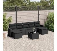 HaoChrymec Set di 8 Pezzi Salotto da Giardino in Polyrattan Nero, Divanetto Esterno con Cuscini, Salottino da Balcone e Giardino, Completo di Tavolo Vetro, 110kg Capacità