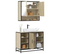 HaoChrymec Set di Mobili da Bagno 2 Pezzi in Legno di Rovere Sonoma, Mobile Bagno Completo con Mobile Lavabo e Mobile Specchio, Mobile Bagno Salvaspazio per Bagno e Toilette, 80x33x60 cm, 65x20x60 cm
