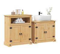 HaoChrymec Set di Mobili da Bagno 2 Pezzi in Pino Massello, Mobiletto Lavabo e Mobile Bagno con Cassetti e Ante, Design Salvaspazio, Mobile Bagno Completo per Bagno e Toilette, Rovere Miele