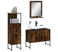 HaoChrymec Set di Mobili da Bagno 3 Pezzi in Legno di Rovere Affumicato, Design Salvaspazio con Mobiletto Lavabo, Mobile Bagno e Specchio, Set Mobili Bagno, 80x33x60 cm, 33x33x120.5 cm, 50x12x60 cm