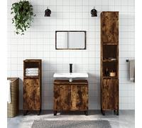 HaoChrymec Set di Mobili da Bagno 3 Pezzi in Legno Ingegnerizzato e Metallo, Design Salvaspazio con Ampio Spazio di Archiviazione, Mobile Bagno Completo, Adatto a Bagno e Toilette, Rovere Affumicato