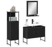 HaoChrymec Set di Mobili da Bagno 3 Pezzi in Legno Ingenerizzato e Acciaio, Design Moderno con Specchio e Ripiano, Set Mobili Bagno, Mobili Bagno, 80x33x60 cm / 33x33x120.5 cm/Specchio 50x12x60 cm