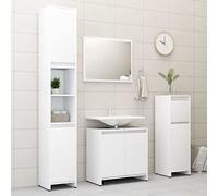 HaoChrymec Set di Mobili da Bagno 4 Pezzi in Legno Bianco, Mobile Bagno Completo con Specchio, Mobile Alto, Medio e Lavabo, Design Moderno Salvaspazio per Bagno o Toilette, 60x33x61 cm