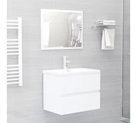 HaoChrymec Set di Mobili da Bagno Completo in Legno con Lavabo Integrato e Specchio, Mobile Bagno Salvaspazio, Mobili Bagno Moderni per Bagno o Toilette, Set Mobili Bagno, Bianco, Dimensioni Standard