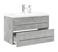 HaoChrymec Set di Mobili da Bagno in 2 Pezzi con Lavabo in Ceramica, Mobile Bagno Completo da Parete in Legno Grigio Cemento, Set Mobili Bagno Ideale per Bagno e Toilette, 81x39.5x48 cm