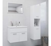 HaoChrymec Set di Mobili da Bagno in Legno Bianco, Design Moderno con Mobile Lavabo, Mobile Alto e Specchio, Set Mobili Bagno Completo Salvaspazio, Adatto per Bagno e Toilette