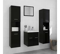 HaoChrymec Set di Mobili da Bagno in Legno Nero, Mobile Bagno Completo con Mobile Sottolavabo, Due Mobili Alti e Specchio, Design Salvaspazio per Bagno e Toilette, Adatto a Mobili Bagno Moderni