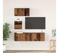 HaoChrymec Set di Mobili TV 4 Pezzi in Legno Vecchio con Design Salvaspazio e Stile Moderno, Ideale per Mobili Soggiorno e Credenza Soggiorno, adatto a Salotto e Camera, 60x30x30 cm