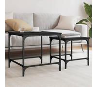 HaoChrymec Set di Tavolini Nido 2 Pezzi, in Legno e Metallo Nero, Design Industriale con Sistema ad Incastro, per Soggiorno o Camera, 50x50x46 cm e 40x40x38 cm