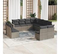 HaoChrymec Set Divani da Giardino 11 Pezzi, Polyrattan Grigio con Cuscini, Salotto Esterno Modulare, Divanetto da Esterno e Salottino da Balcone, Resistente a UV e Pioggia