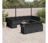 HaoChrymec Set Divani da Giardino 14 Pezzi, Polyrattan Nero con Cuscini, Salotto Esterno Modulare, Divano Rattan per Giardino Patio Balcone, Tavolo in Legno Acacia