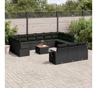HaoChrymec Set Divani da Giardino 14 Pezzi, Polyrattan Nero con Cuscini, Salotto Esterno Modulare, Divanetto da Esterno con Tavolo Acacia, per Giardino e Balcone