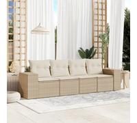 HaoChrymec Set Divani da Giardino 4 Pezzi con Cuscini, Polyrattan Beige, Salotto Esterno Modulare, Divanetto da Esterno e Salottino Balcone, Resistente alle Intemperie, 110kg Capacità