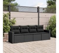 HaoChrymec Set Divani da Giardino 4 Pezzi, Polyrattan Nero con Cuscini, Salotto Esterno Modulare, Divanetto da Esterno con Braccioli e Vanità, per Giardino e Balcone, 110kg Capacità