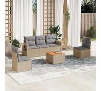 HaoChrymec Set Divani da Giardino 6 Pezzi con Cuscini, Polyrattan Beige e Tavolo Acacia, Salotto Esterno Modulare, Divanetto da Esterno e Salottino Balcone, Resistente agli UV, 110kg per Posto