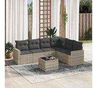 HaoChrymec Set Divani da Giardino 7 Pezzi con Cuscini, Polyrattan Grigio Chiaro, Salotto Esterno con Tavolo Vetro, Divanetto da Esterno Modulare, per Giardino e Balcone