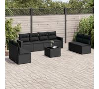 HaoChrymec Set Divani Giardino 9 Pezzi in PolyRattan Nero con Cuscini, Salotto da Giardino Esterno e Divanetto da Esterno, Completo di Tavolo Vetro, Resistente alle Intemperie, Nero